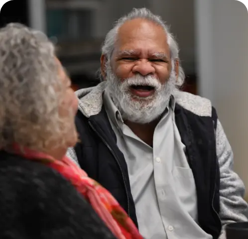 Aboriginal elder laughing.